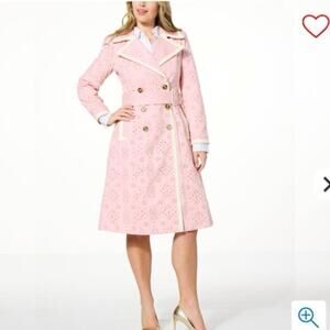 KATHY IRELAND NWT Gabrielle Petal Pink  Cotton Eyelet Trench Coat Size Large